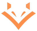 Orange abstract V-shaped logo with mirrored geometric shapes on a white background