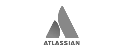 Atlassian logo: A stylized "A" shape with a triangle and curved shape, gray text "ATLASSIAN" below.