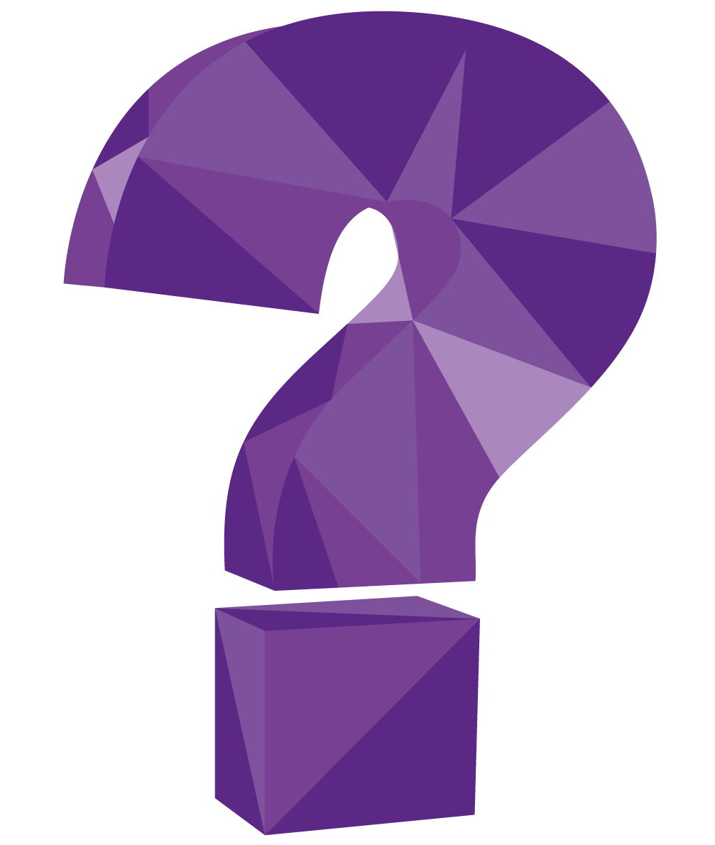 Purple, low-poly question mark.