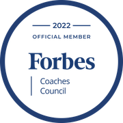 Official Forbes Coaches Council member badge, blue and white circular design.