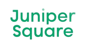Juniper Square logo in green text on white; wordmark with a floating dot above the