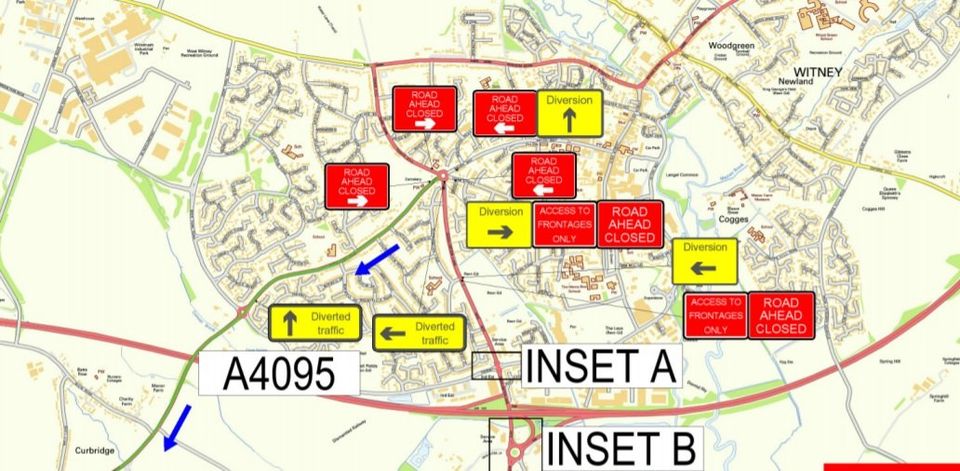 Map showing temporary traffic changes