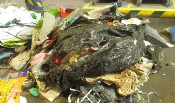 Contaminated contents of recycling bin