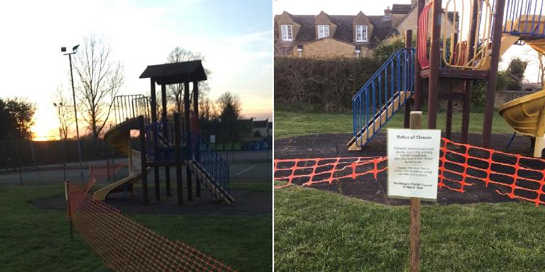 Playground closure notices displayed