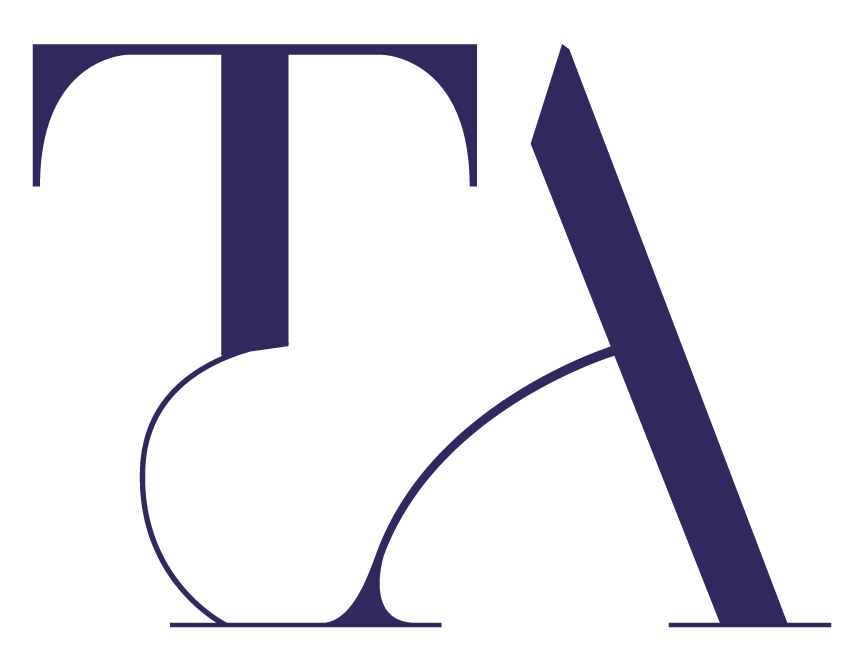 A blue letter T and A on a white background.