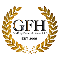 A logo for funeral care with a laurel wreath and stars.