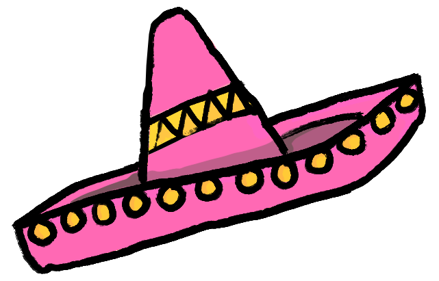 A cartoon drawing of a pink sombrero on a white background.