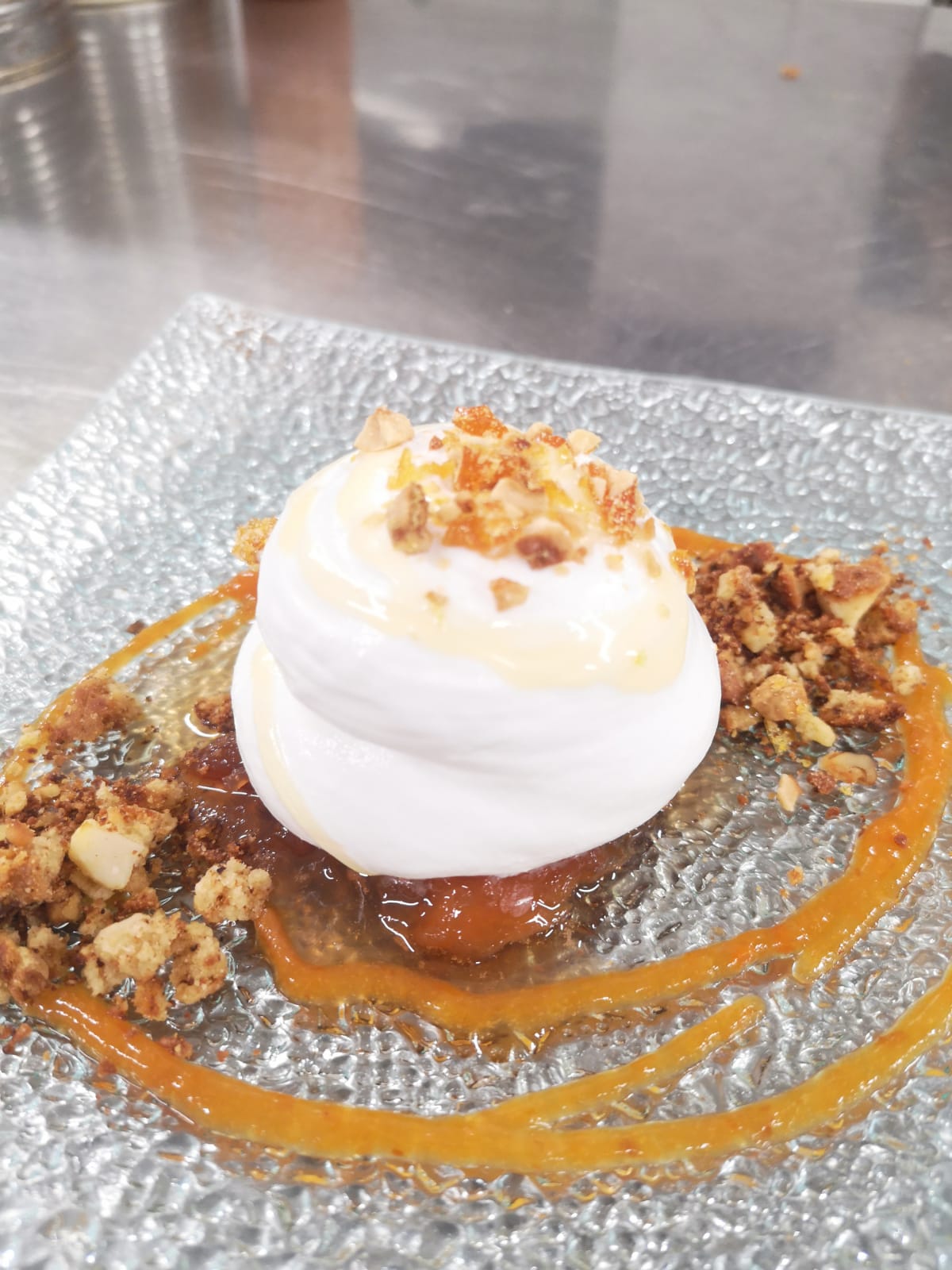 dessert with caramelised almonds