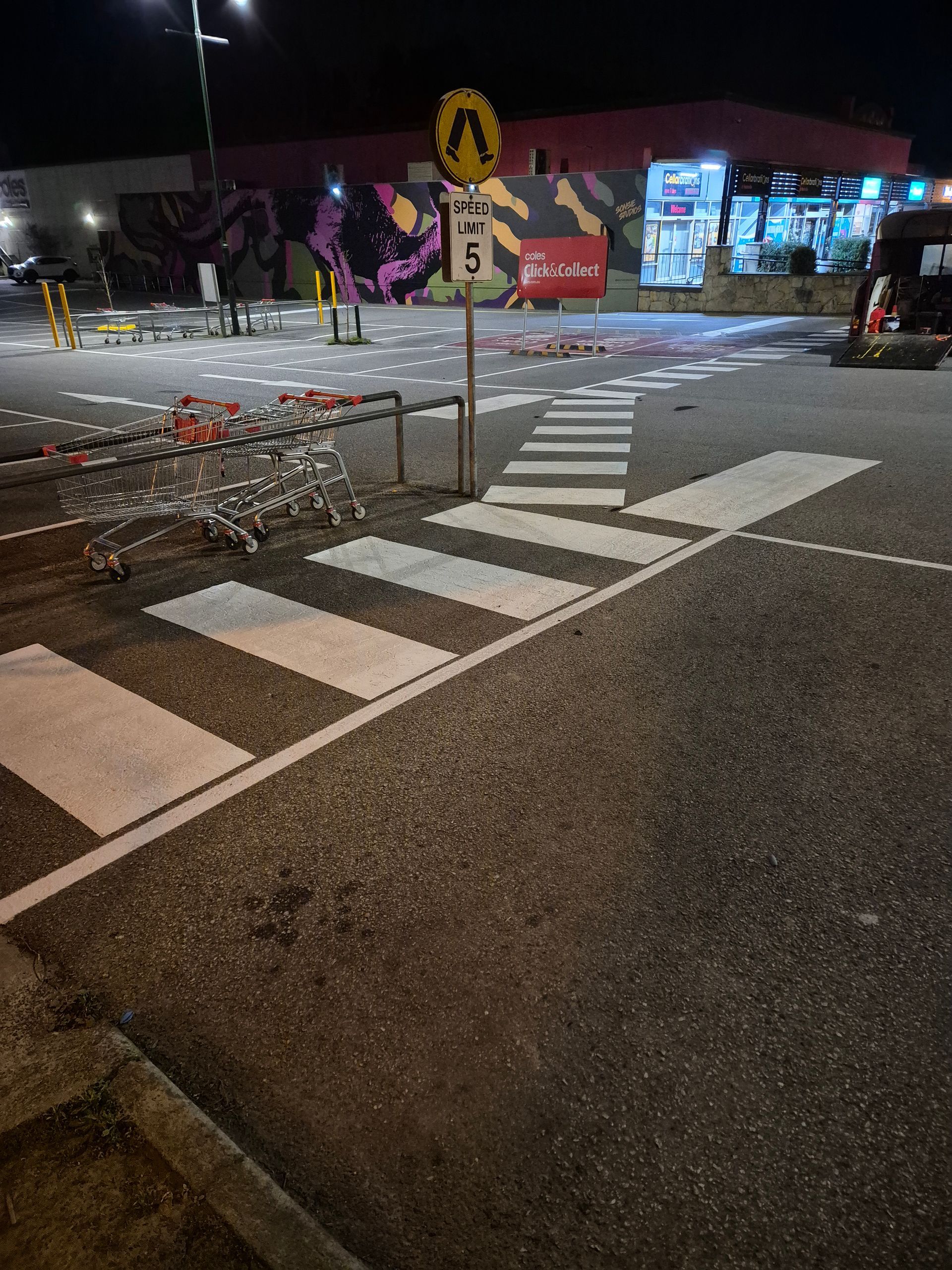 Zebra crossing line marking, Healsville coles