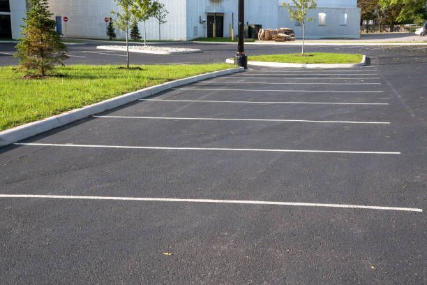 Line marking with a curb and grass in front 