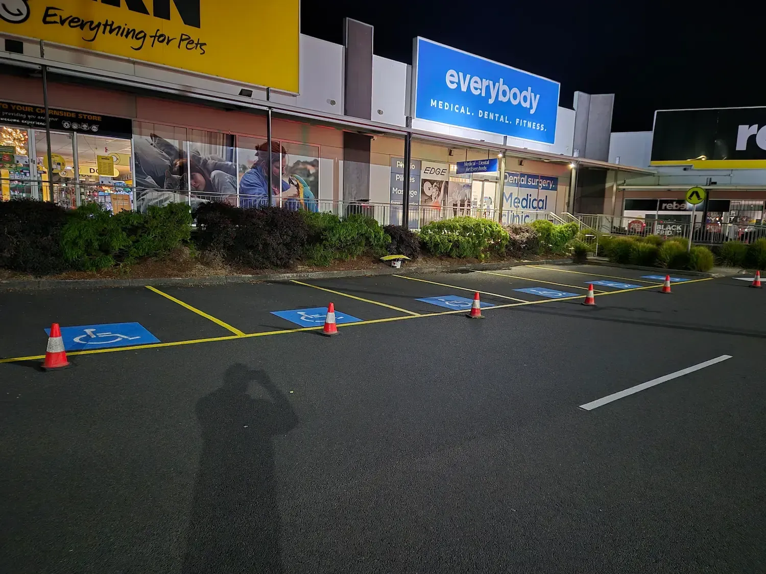 6 Freshly painted Disabled bays at chirnside park home maker centre 