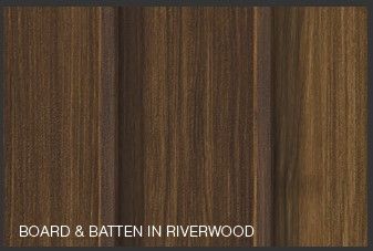 A close up of a wooden board and batten in riverwood.