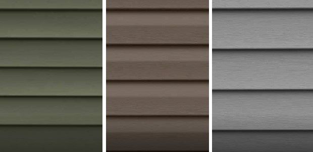 There are three different types of siding in different colors.