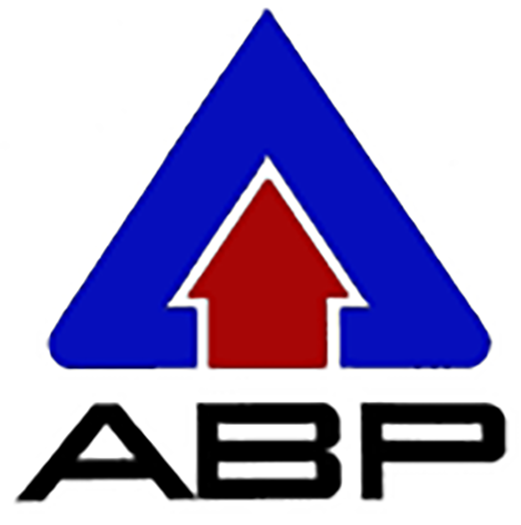 A blue triangle with a red arrow and abp written below it