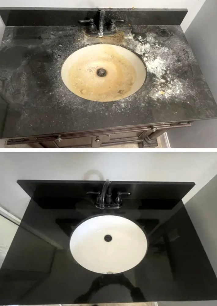 A before and after picture of a bathroom sink.