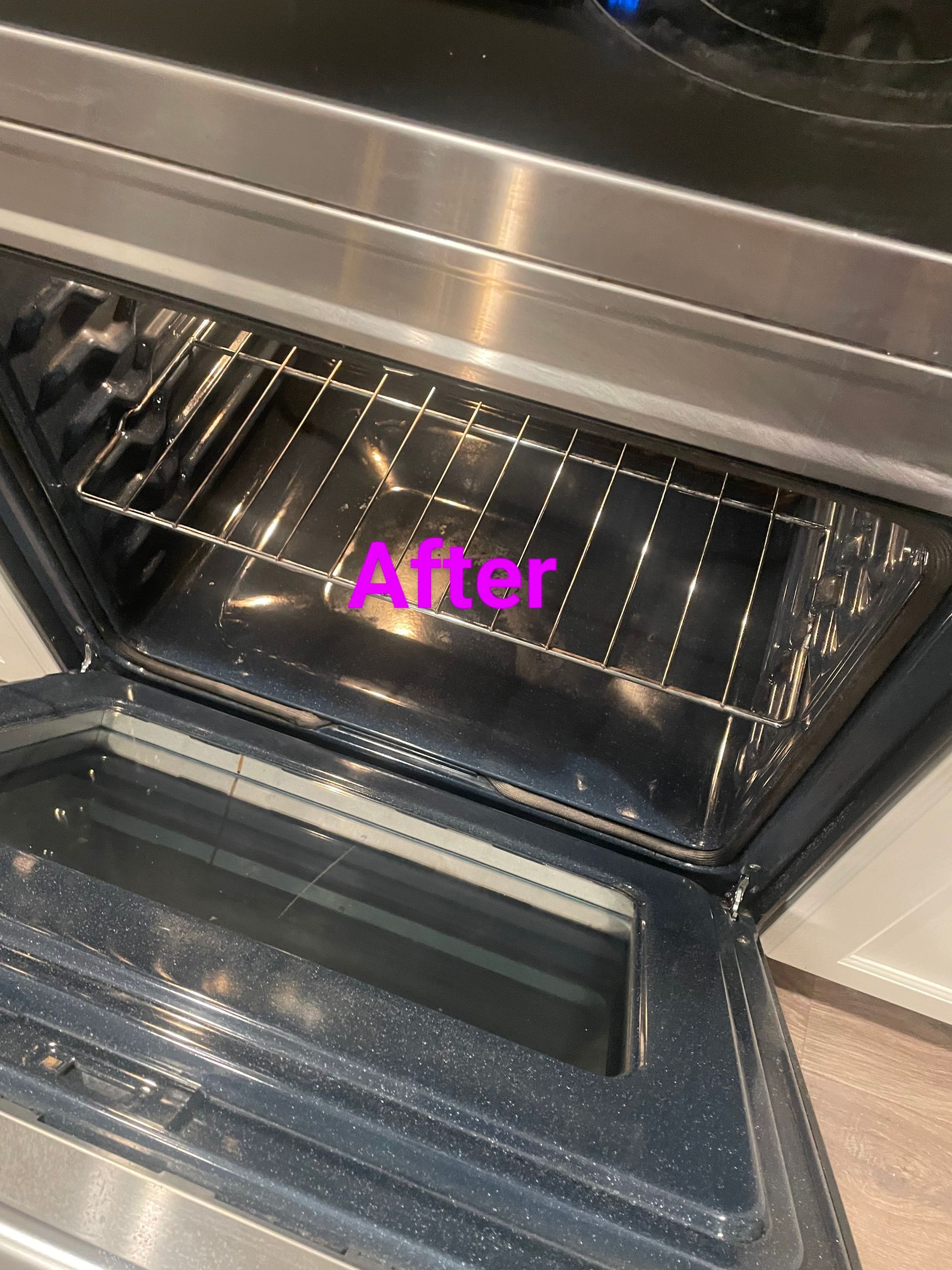 Clean oven interior with wire rack and text 