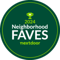 2024 Nextdoor Neighborhood Faves badge, green circle with white text and trophy icon.