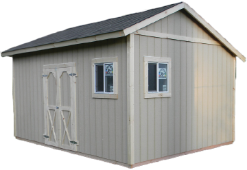 A small shed with two windows and a roof on a white background.