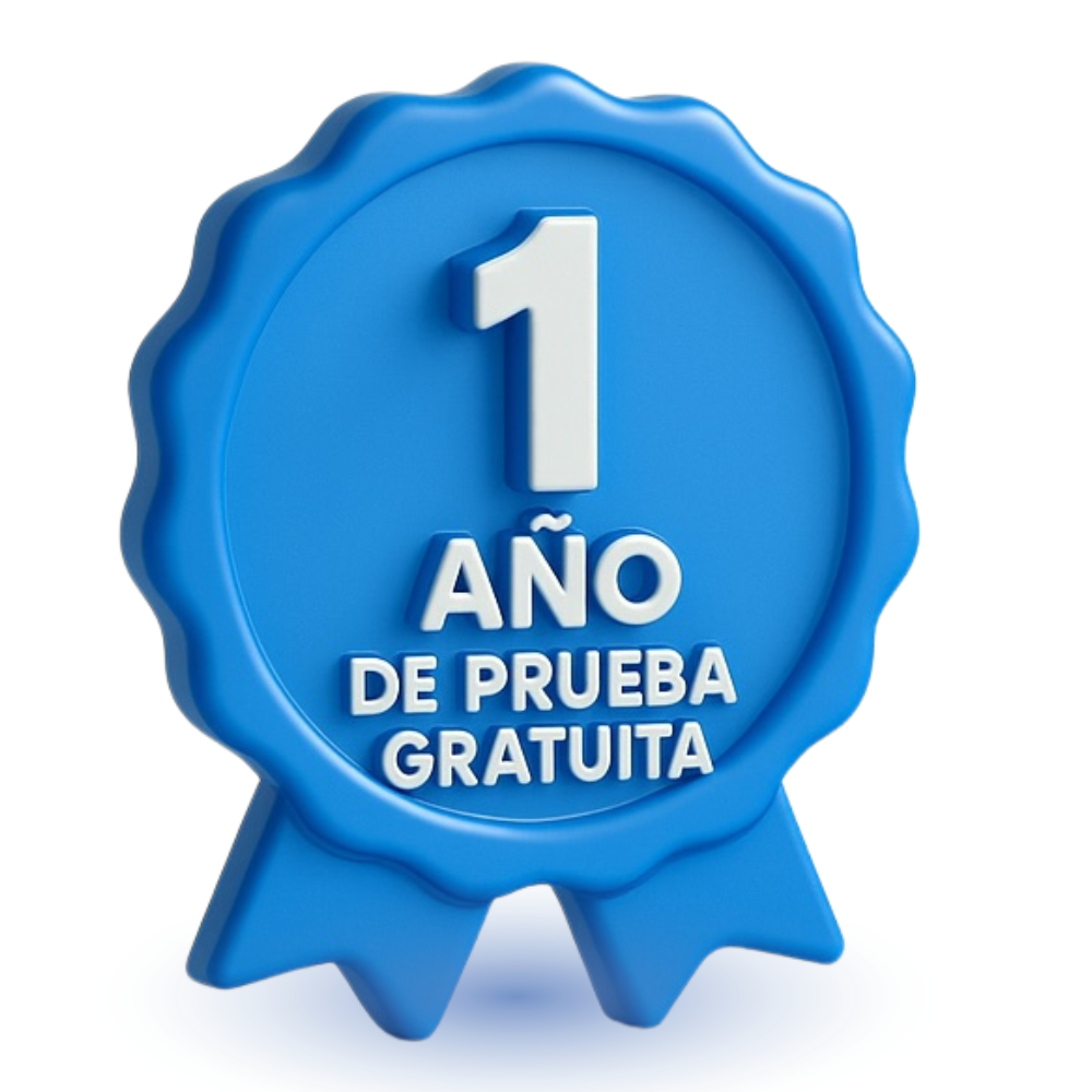 Insignia azul con el texto 