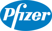Logotipo de Pfizer en texto blanco, dentro de un óvalo azul.