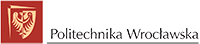 Logotipo de la Politechnika Wrocławska: Un cuadrado rojo con un escudo y texto en negro.