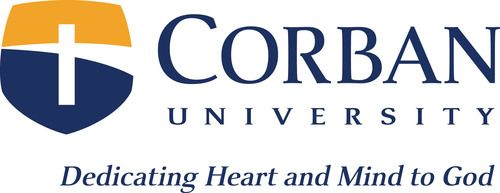 Corban University logo. Shield with a cross and text 