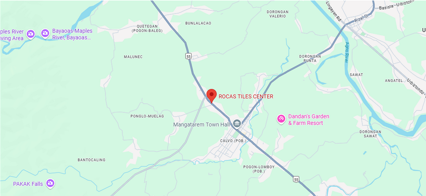 Map of a region, with a red marker indicating a location. Roads and natural features are visible.