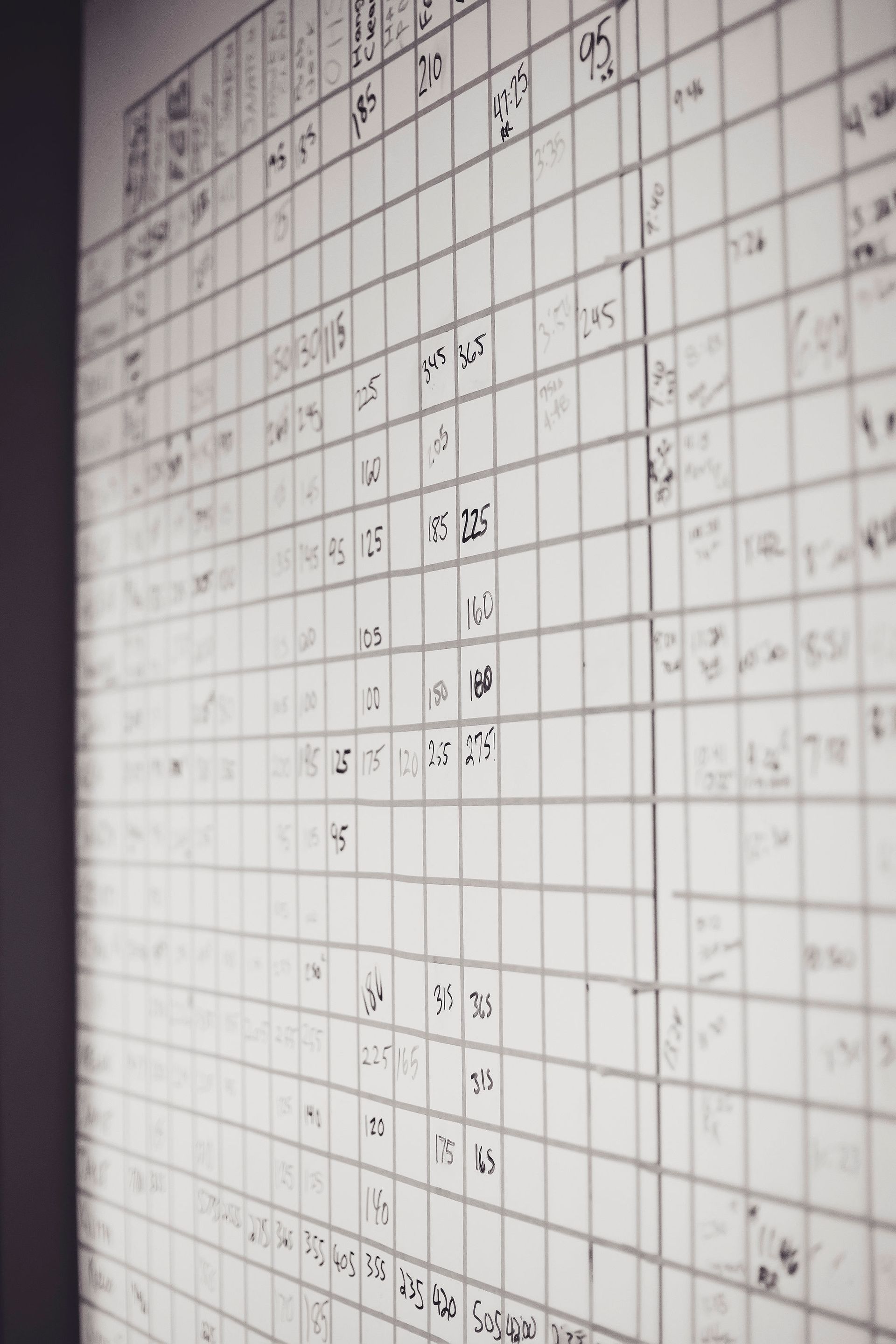 A white board with a lot of squares on it.