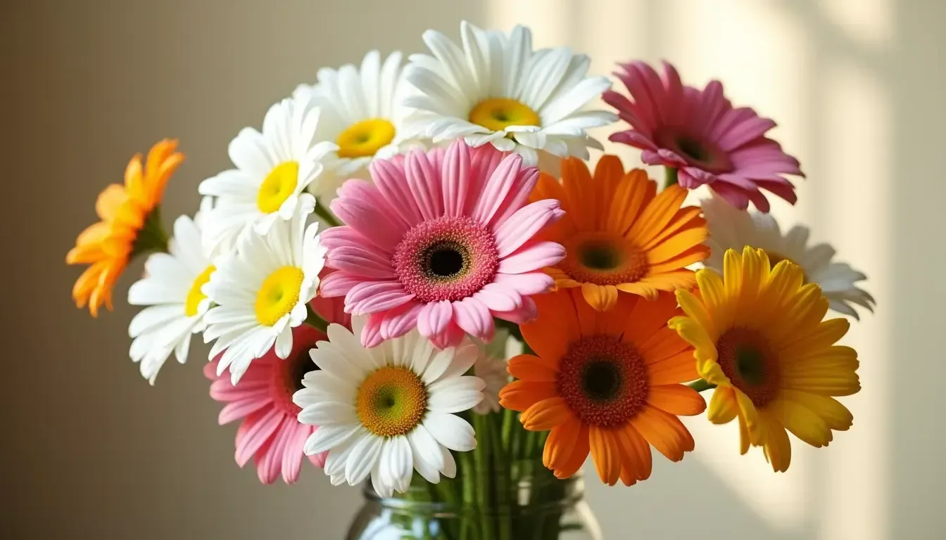 Daisies Flowers in a vase on the table. 
