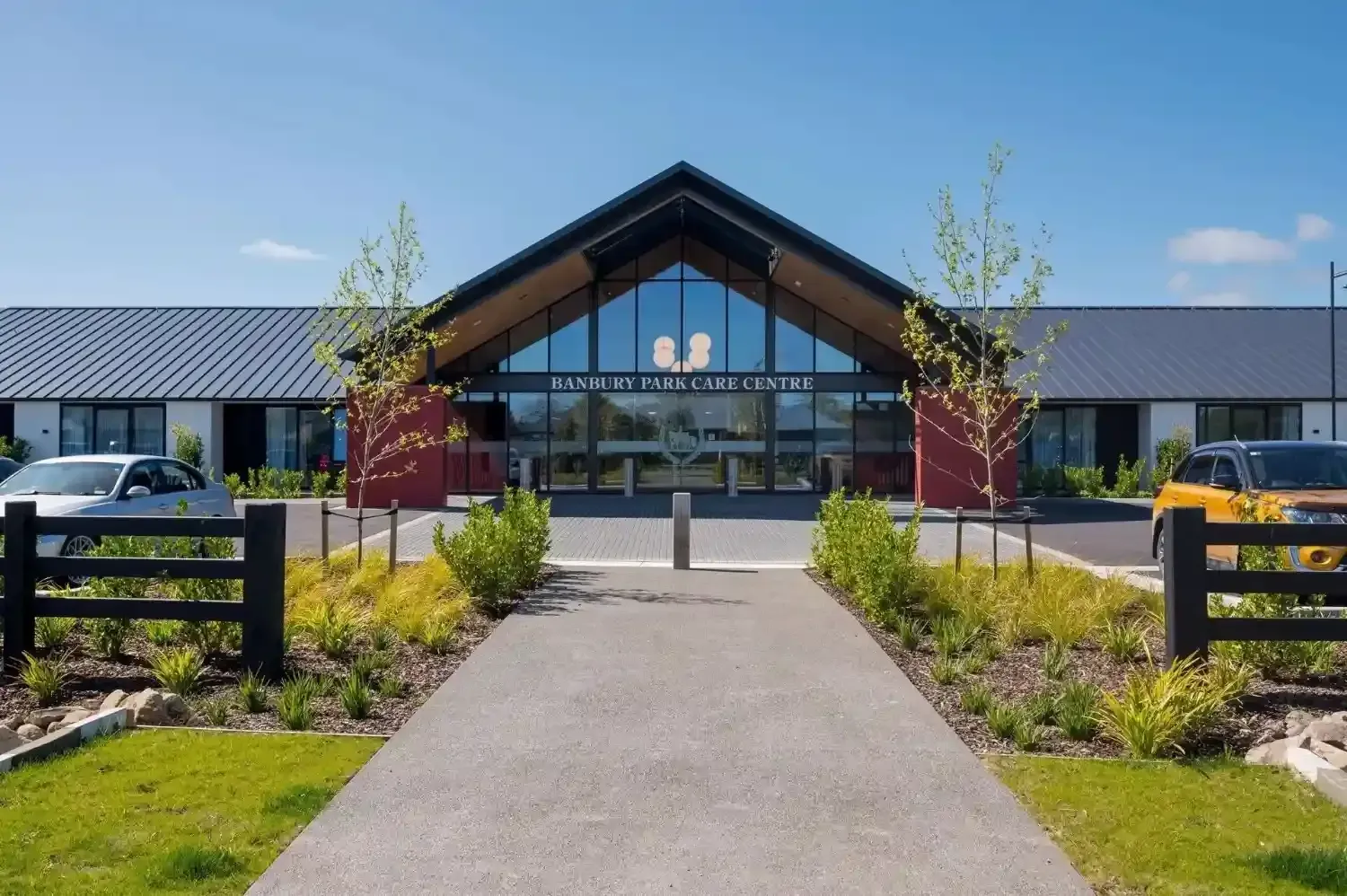 Residents at care centre entrance