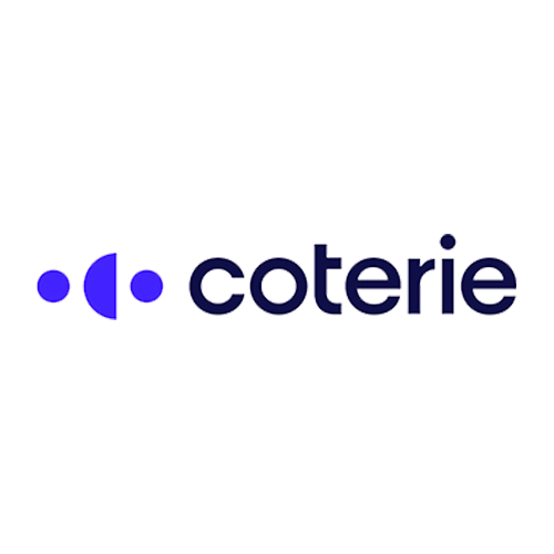 The coterie logo is a blue and white logo on a white background.