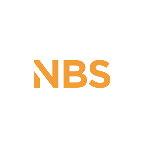 The nbs logo is orange on a white background
