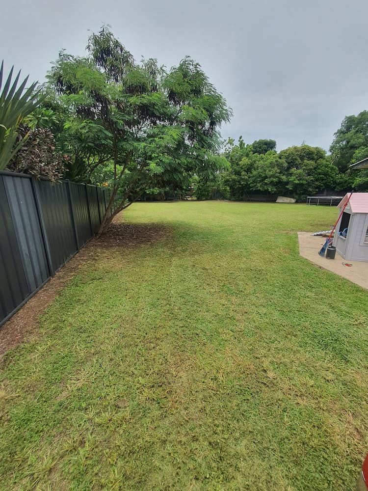 Large Grassy Backyard With a Dark Fence and Trees Against a Cloudy Sky — Green Scene NT in Darwin, NT
