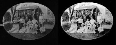 Before and after vintage photo of a bride with her brides maid — Newark, DE — Foto Doctor