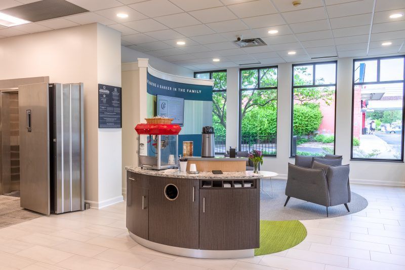 There is a popcorn machine in the middle of the room.