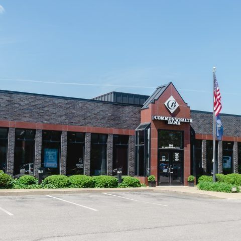 A large building with the word bank on it