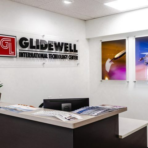 A reception area for the glidewell international technology center