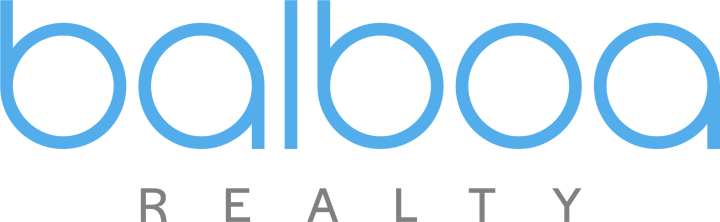 The balboa realty logo is blue and white on a white background.