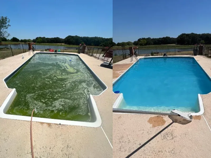 A before and after picture of a swimming pool