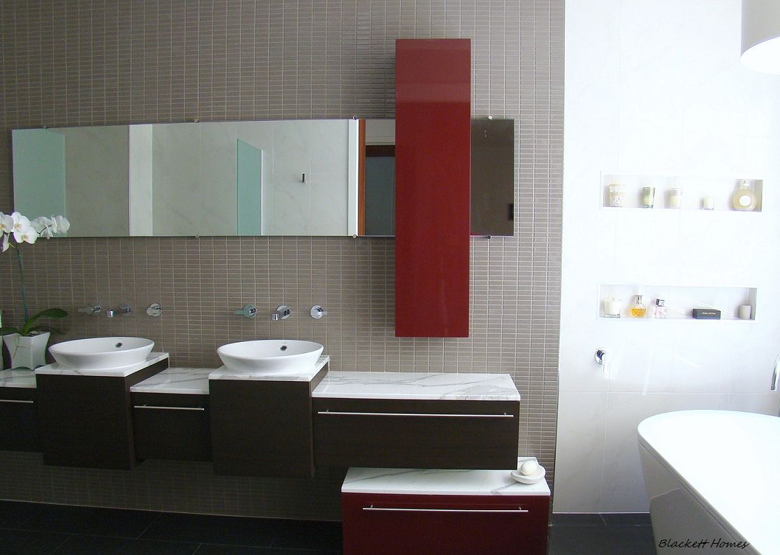 A Modern Bathroom With a Double Vanity — Rectified Edge Tiling & Bathroom Renovations in Jamison Centre, ACT