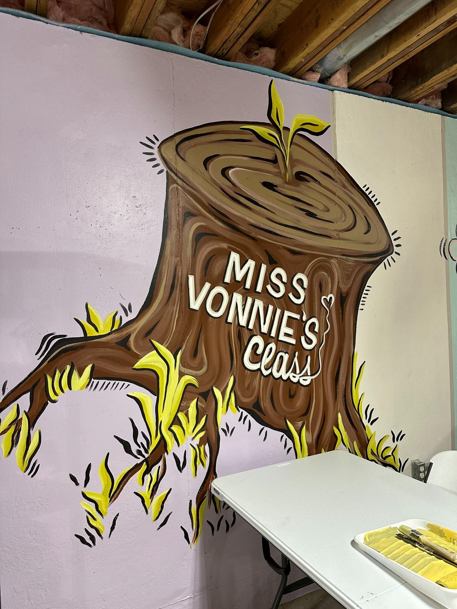 Mural with tree stump and 