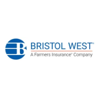 Bristol West logo, blue circle with "B" and lines, text "BRISTOL WEST" and "A Farmers Insurance Company".
