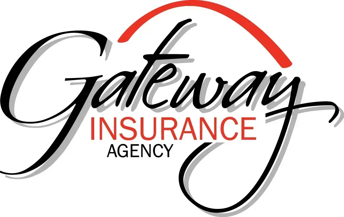 Gateway Insurance Agency logo with cursive text and red arch.