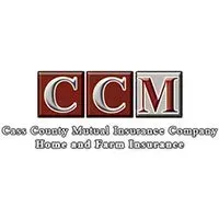 Logo for Cass County Mutual Insurance Company, brown and silver blocks with "CCM," text below: "Home and Farm Insurance."
