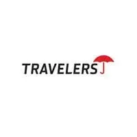 Travelers insurance logo with black text and a red umbrella icon.