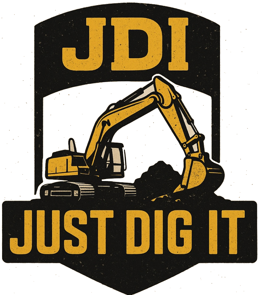 Yellow excavator digging dirt; 