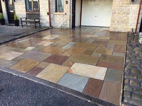Driveways and Paving Nottingham Indian stone driveway using a variety of indian stone slab sizes and colours