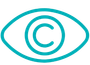 Teal eye icon with copyright symbol in the pupil.