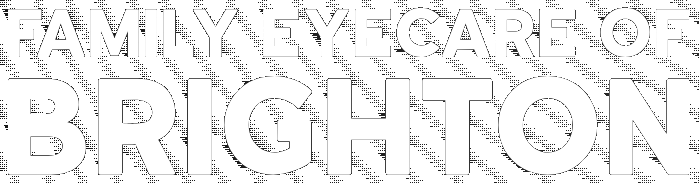 Logo for Family Eye Care of Brighton in white text against a gray textured background.