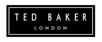 Ted Baker London logo on a black rectangle with a white border.